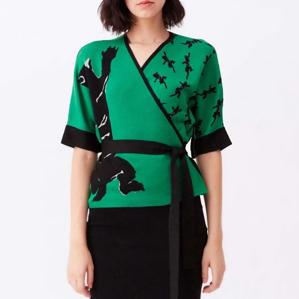 NWT Diane von Furstenberg DVF Cardigan, XS, Green, Knit Wrap Top - Picture 3 of 16